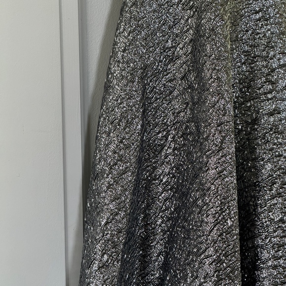 Mac Duggal Style #67906 One Shoulder Bow Midi Dress Brocade Metallic Silver - Picture 4 of 13